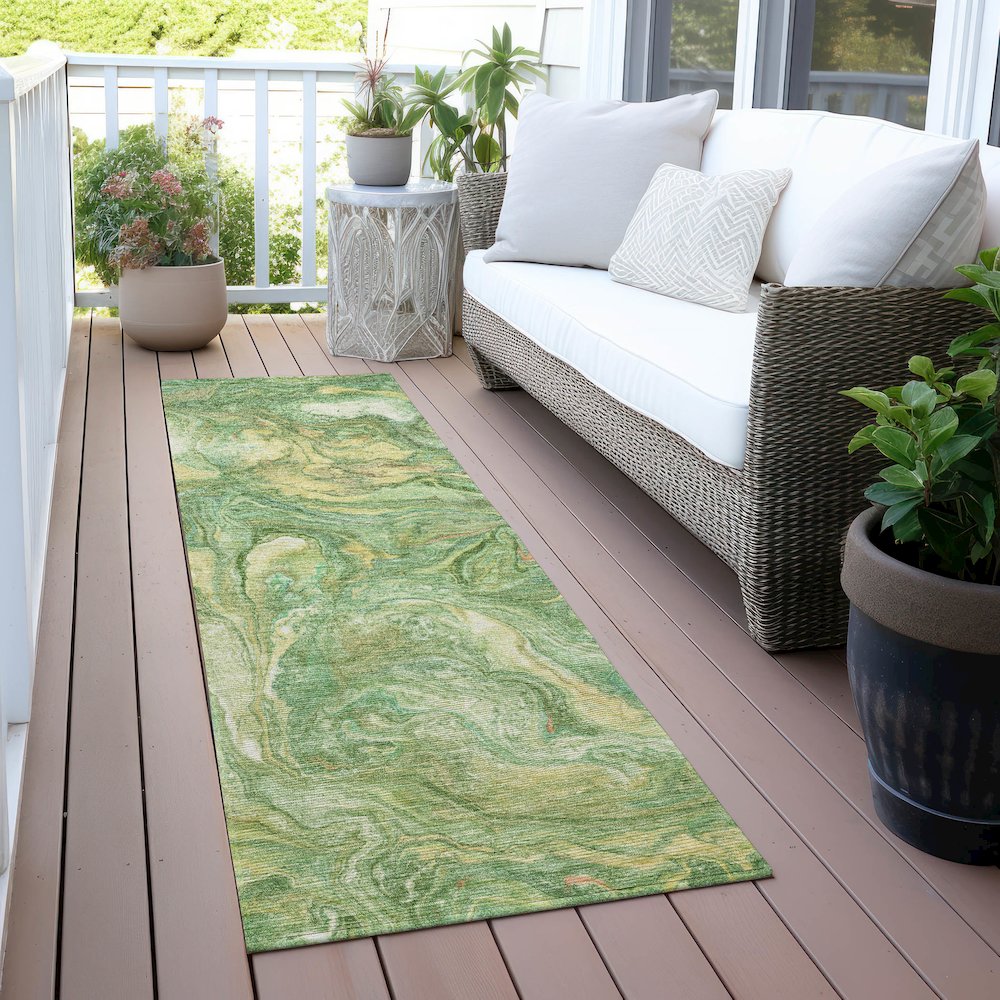 Machine Washable Indoor/Outdoor Chantille ACN2017 Green 2'3" x 7'6" Runner Rug. Picture 6