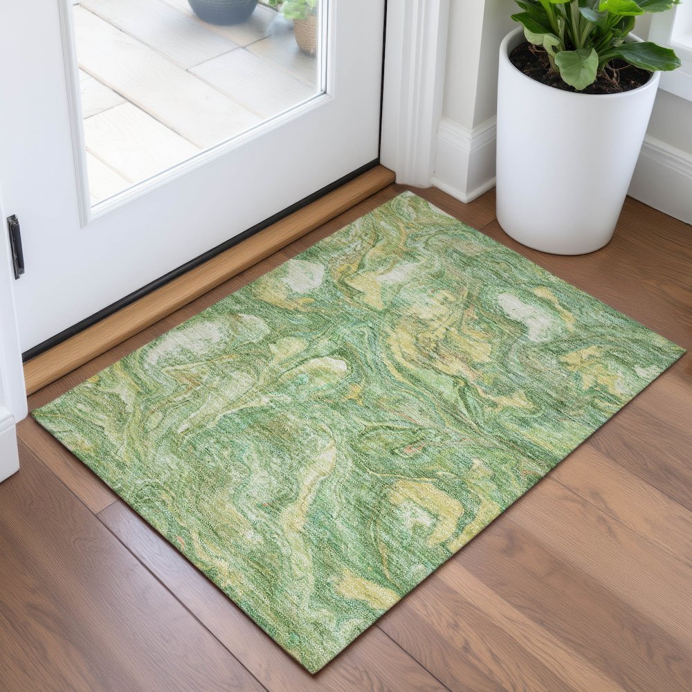 Machine Washable Indoor/Outdoor Chantille ACN2017 Green 1'8" x 2'6" Rug. Picture 5