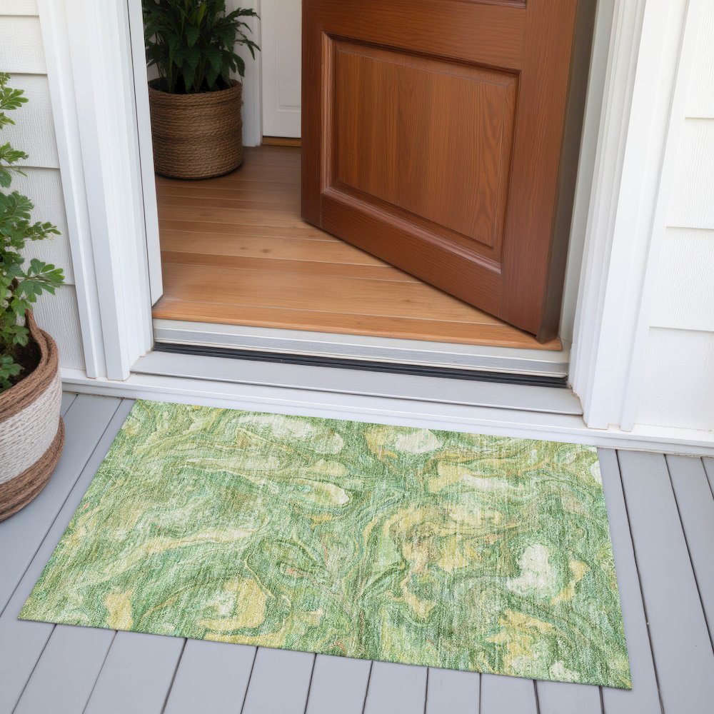Machine Washable Indoor/Outdoor Chantille ACN2017 Green 1'8" x 2'6" Rug. Picture 6