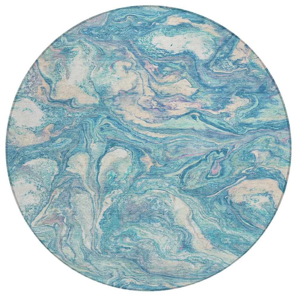 Machine Washable Indoor/Outdoor Chantille ACN2017 Teal 8' x 8' Round Rug. Picture 1