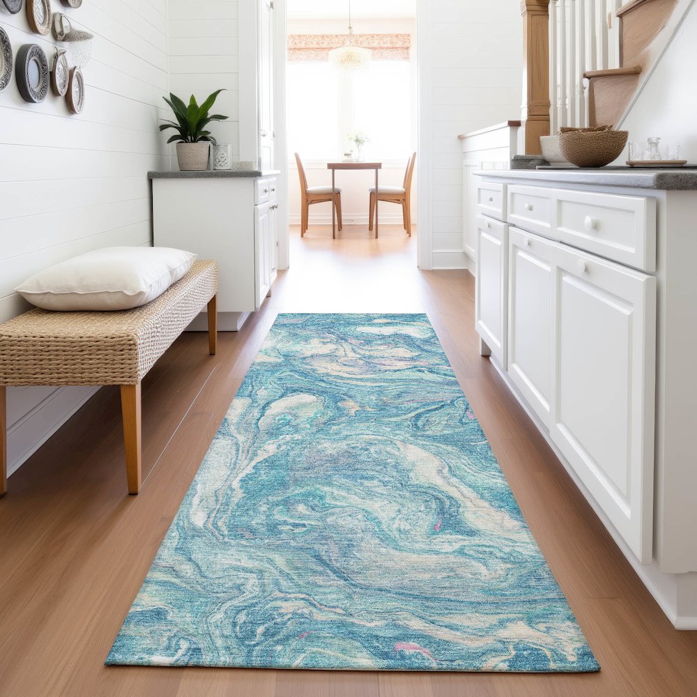 Machine Washable Indoor/Outdoor Chantille ACN2017 Teal 2'3" x 7'6" Runner Rug. Picture 5