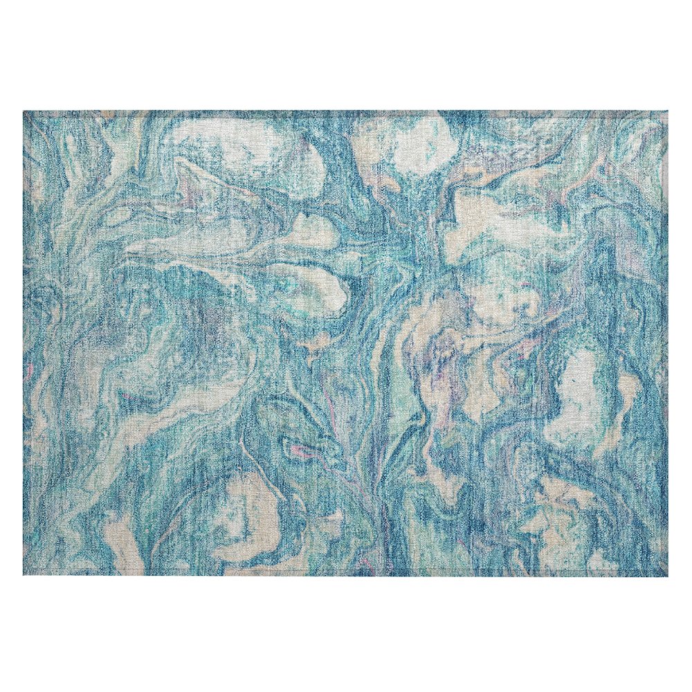 Machine Washable Indoor/Outdoor Chantille ACN2017 Teal 1'8" x 2'6" Rug. Picture 1