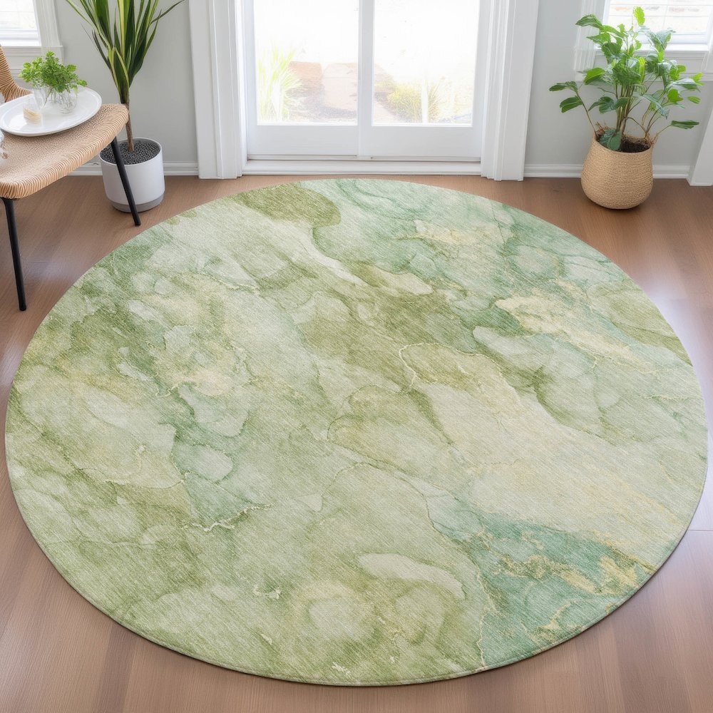 Machine Washable Indoor/Outdoor Chantille ACN2018 Aloe 8' x 8' Round Rug. Picture 5