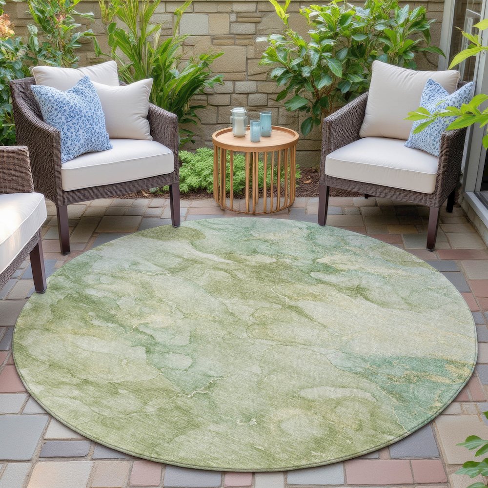 Machine Washable Indoor/Outdoor Chantille ACN2018 Aloe 8' x 8' Round Rug. Picture 6