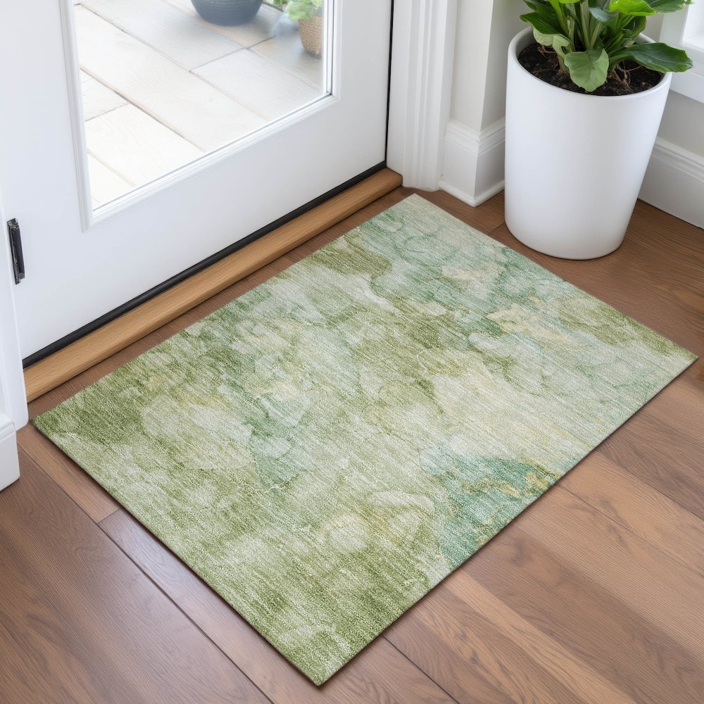 Machine Washable Indoor/Outdoor Chantille ACN2018 Aloe 1'8" x 2'6" Rug. Picture 5