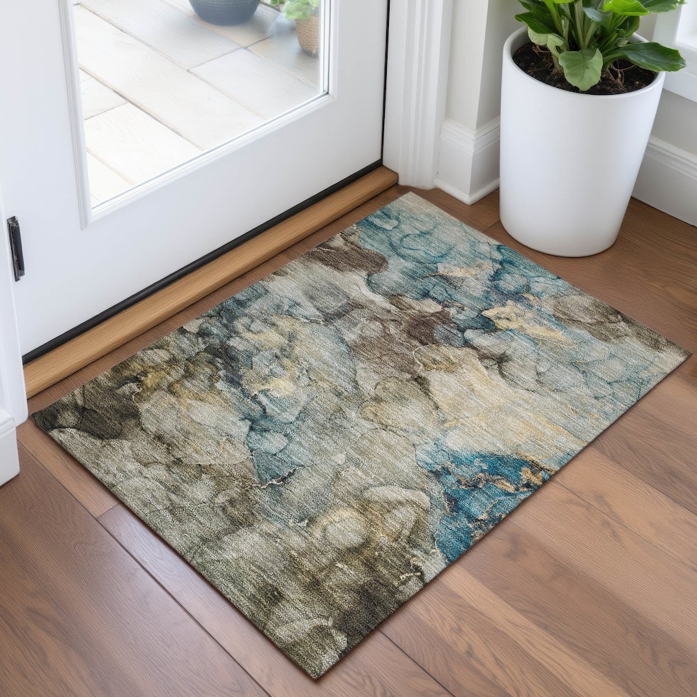 Machine Washable Indoor/Outdoor Chantille ACN2018 Brown 1'8" x 2'6" Rug. Picture 5