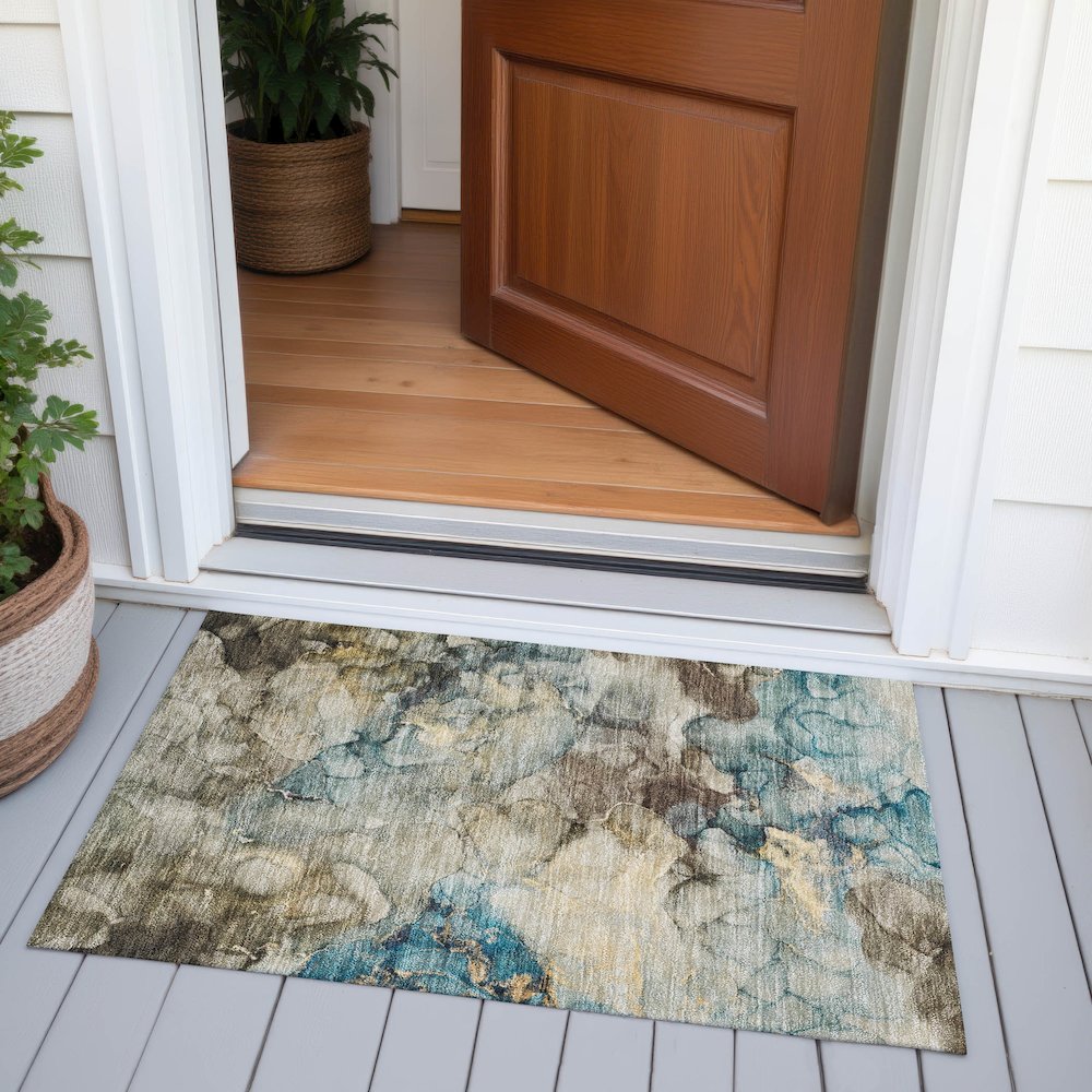 Machine Washable Indoor/Outdoor Chantille ACN2018 Brown 1'8" x 2'6" Rug. Picture 6