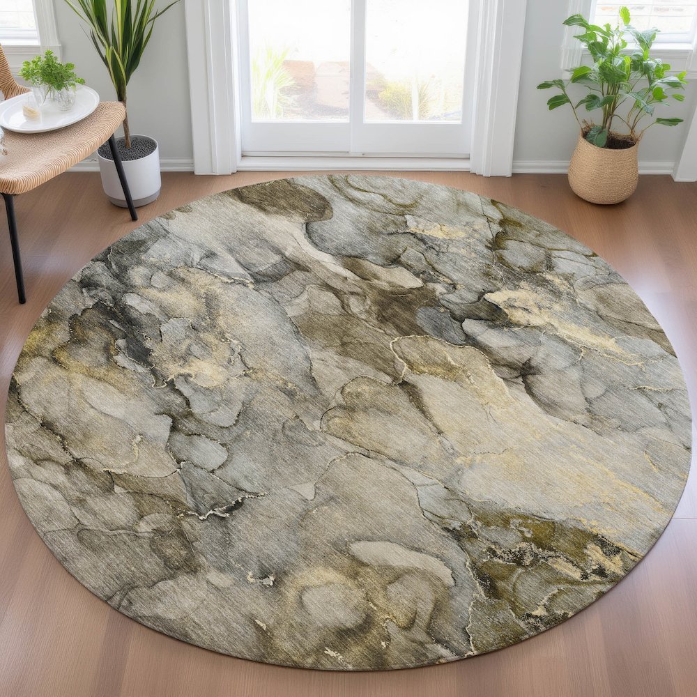 Machine Washable Indoor/Outdoor Chantille ACN2018 Pewter 8' x 8' Round Rug. Picture 5
