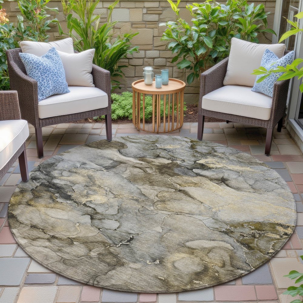 Machine Washable Indoor/Outdoor Chantille ACN2018 Pewter 8' x 8' Round Rug. Picture 6