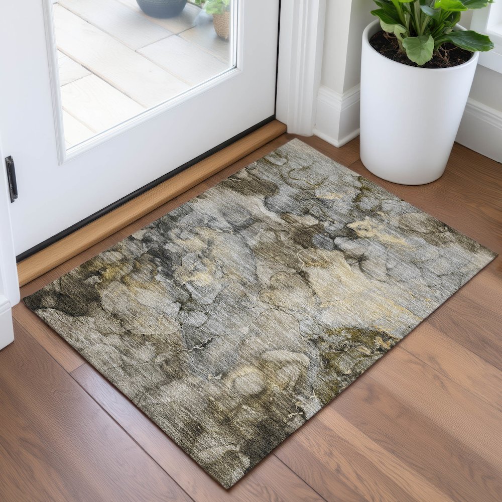 Machine Washable Indoor/Outdoor Chantille ACN2018 Pewter 1'8" x 2'6" Rug. Picture 5
