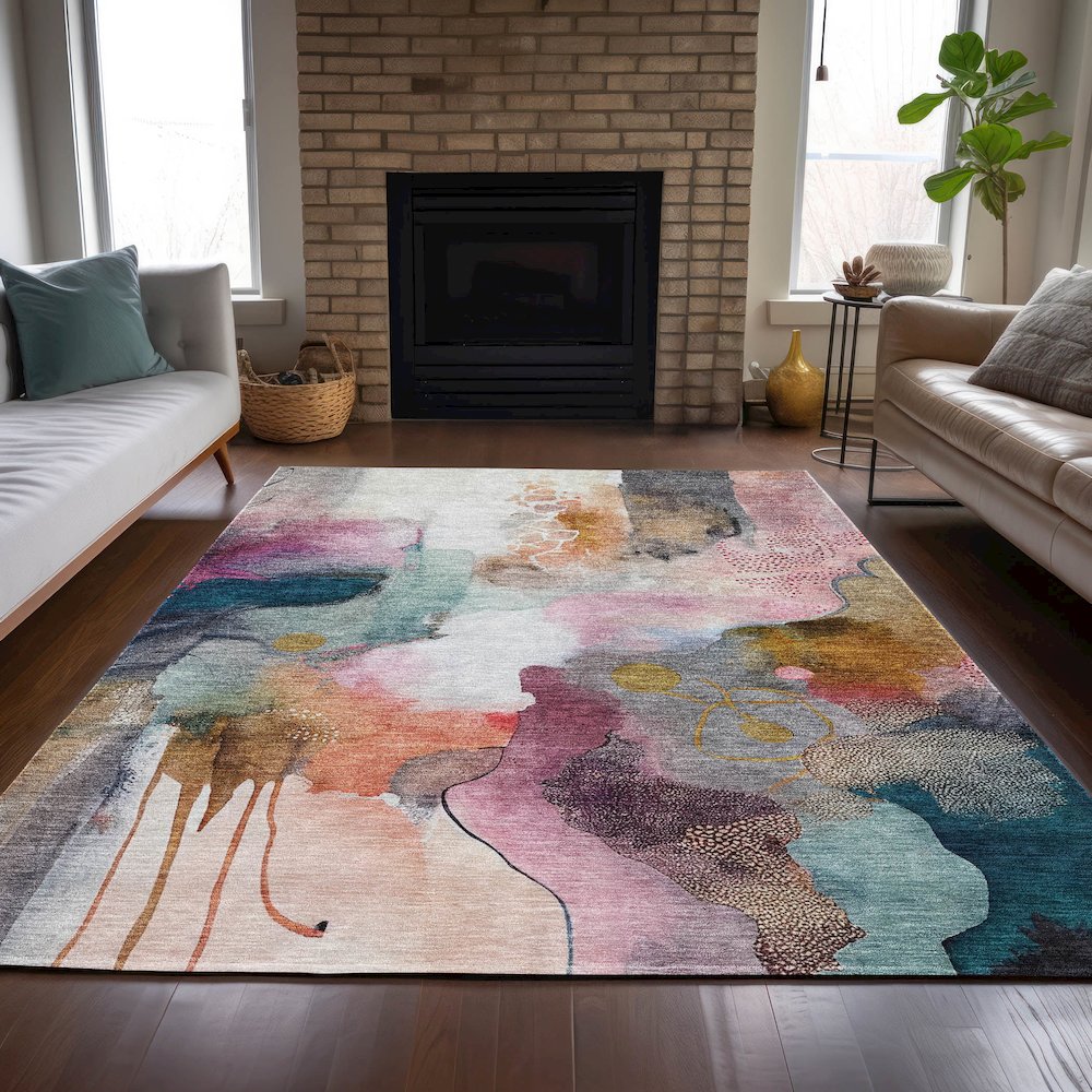 Machine Washable Indoor/Outdoor Chantille ACN2019 Blush 2'6" x 3'10" Rug. Picture 6