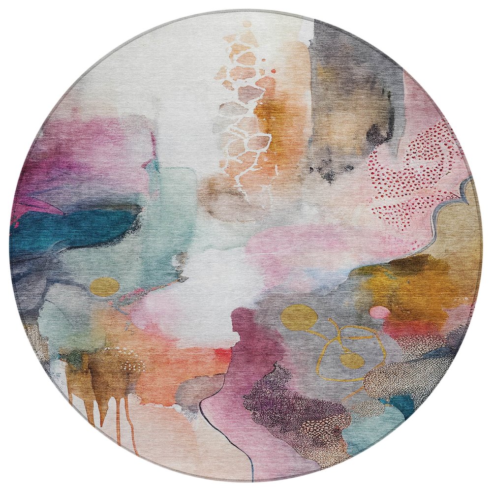 Machine Washable Indoor/Outdoor Chantille ACN2019 Blush 8' x 8' Round Rug. Picture 1