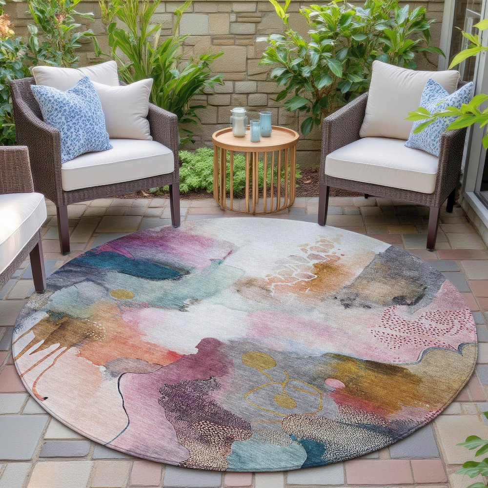 Machine Washable Indoor/Outdoor Chantille ACN2019 Blush 8' x 8' Round Rug. Picture 6