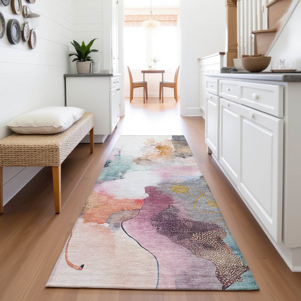 Machine Washable Indoor/Outdoor Chantille ACN2019 Blush 2'3" x 7'6" Runner Rug. Picture 5