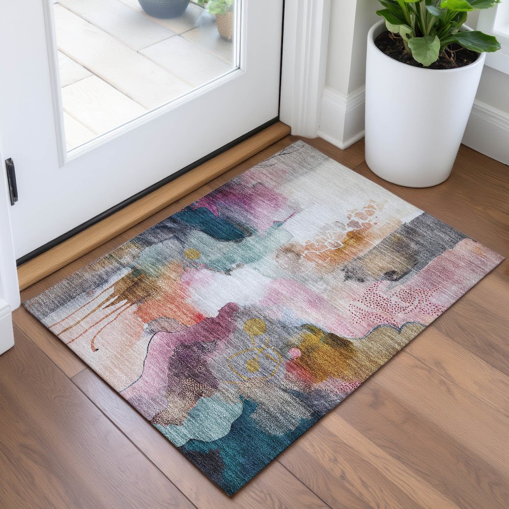 Machine Washable Indoor/Outdoor Chantille ACN2019 Blush 1'8" x 2'6" Rug. Picture 5