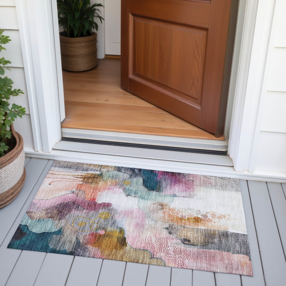 Machine Washable Indoor/Outdoor Chantille ACN2019 Blush 1'8" x 2'6" Rug. Picture 6