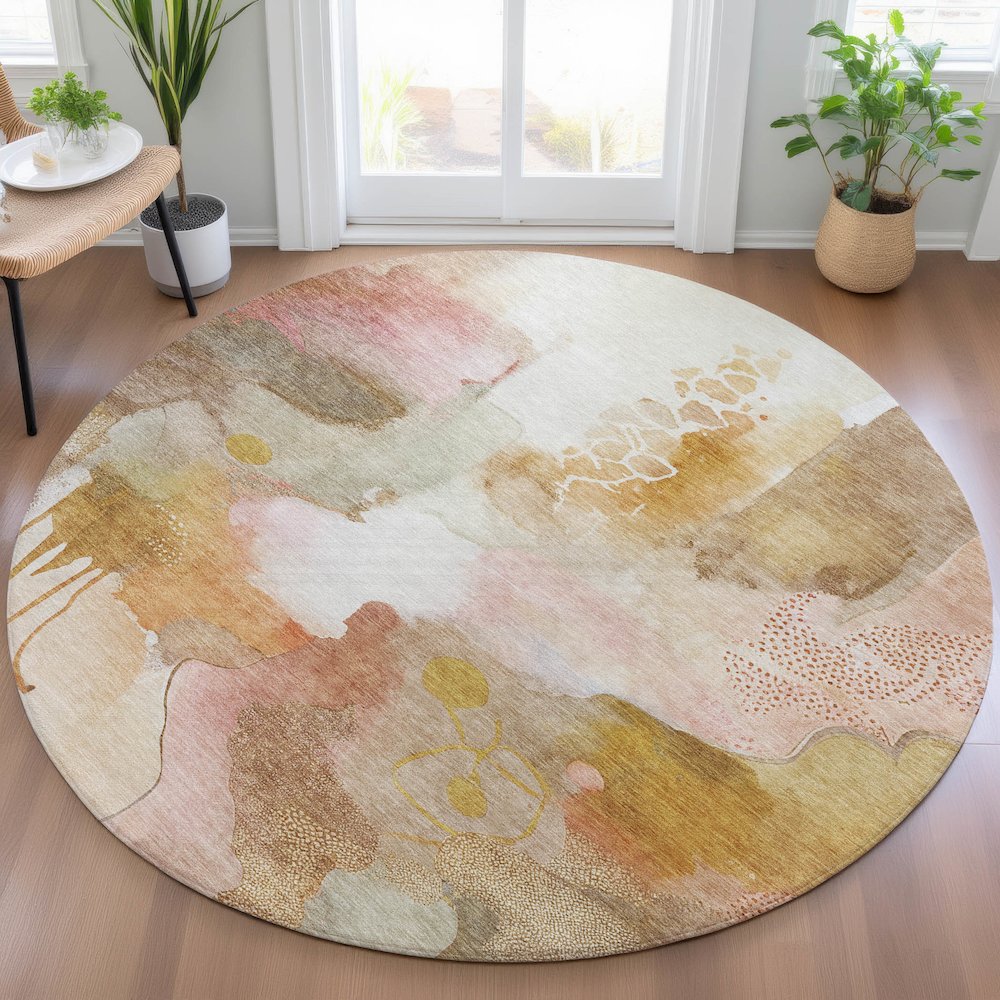 Machine Washable Indoor/Outdoor Chantille ACN2019 Mauve 8' x 8' Round Rug. Picture 5