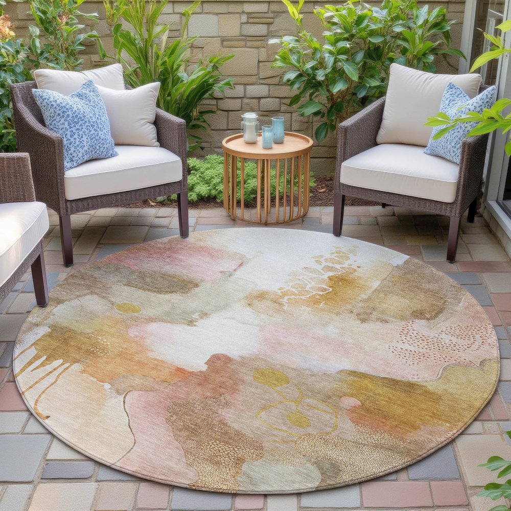 Machine Washable Indoor/Outdoor Chantille ACN2019 Mauve 8' x 8' Round Rug. Picture 6