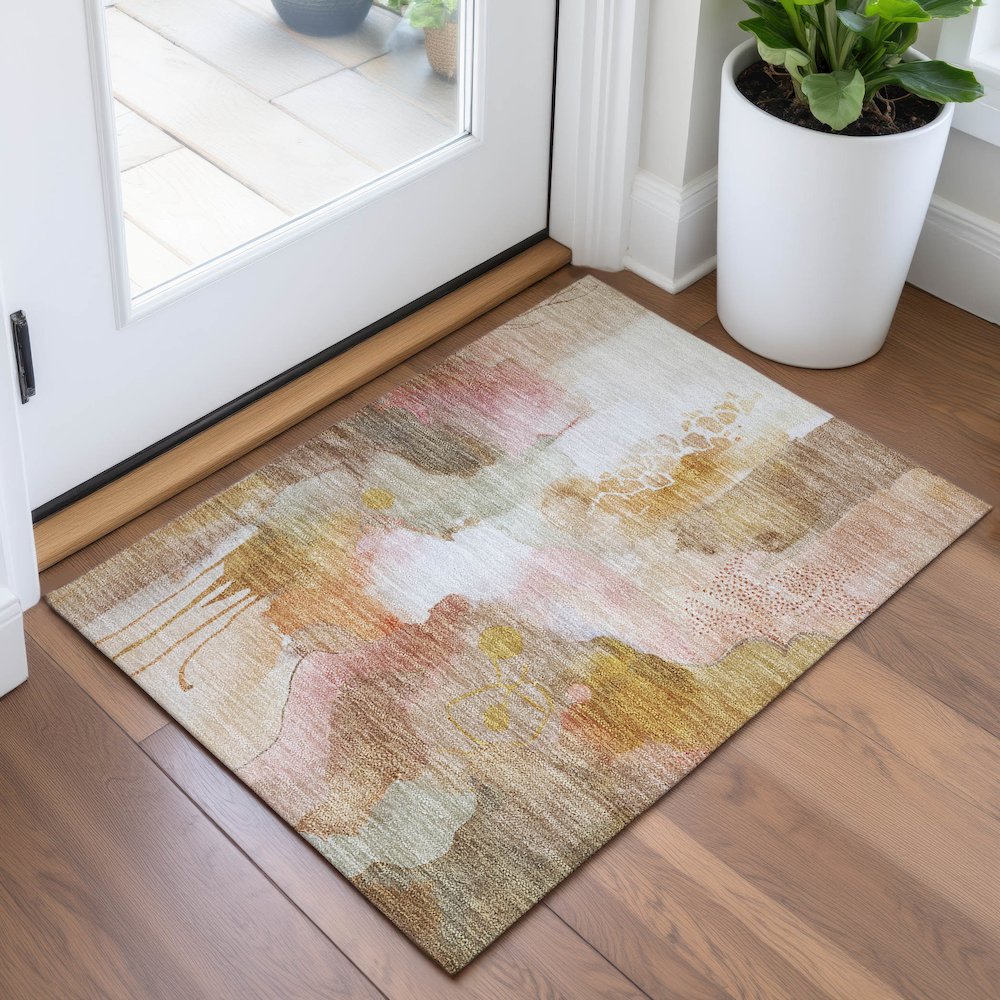 Machine Washable Indoor/Outdoor Chantille ACN2019 Mauve 1'8" x 2'6" Rug. Picture 5