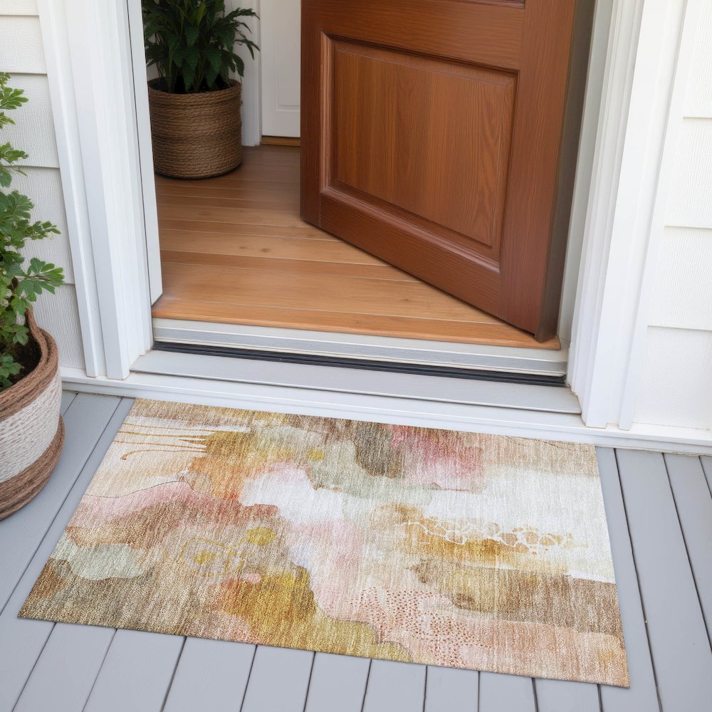Machine Washable Indoor/Outdoor Chantille ACN2019 Mauve 1'8" x 2'6" Rug. Picture 6