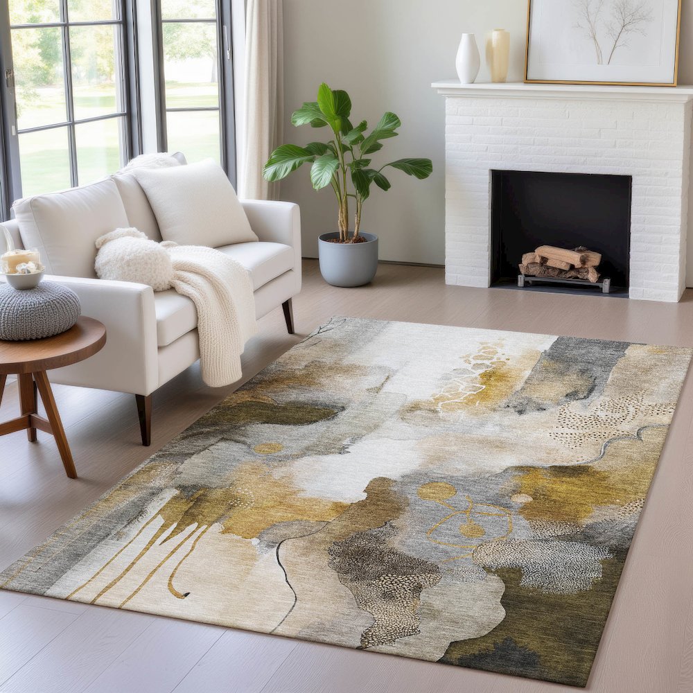 Machine Washable Indoor/Outdoor Chantille ACN2019 Mocha 2'6" x 3'10" Rug. Picture 5