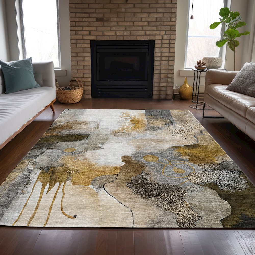 Machine Washable Indoor/Outdoor Chantille ACN2019 Mocha 2'6" x 3'10" Rug. Picture 6