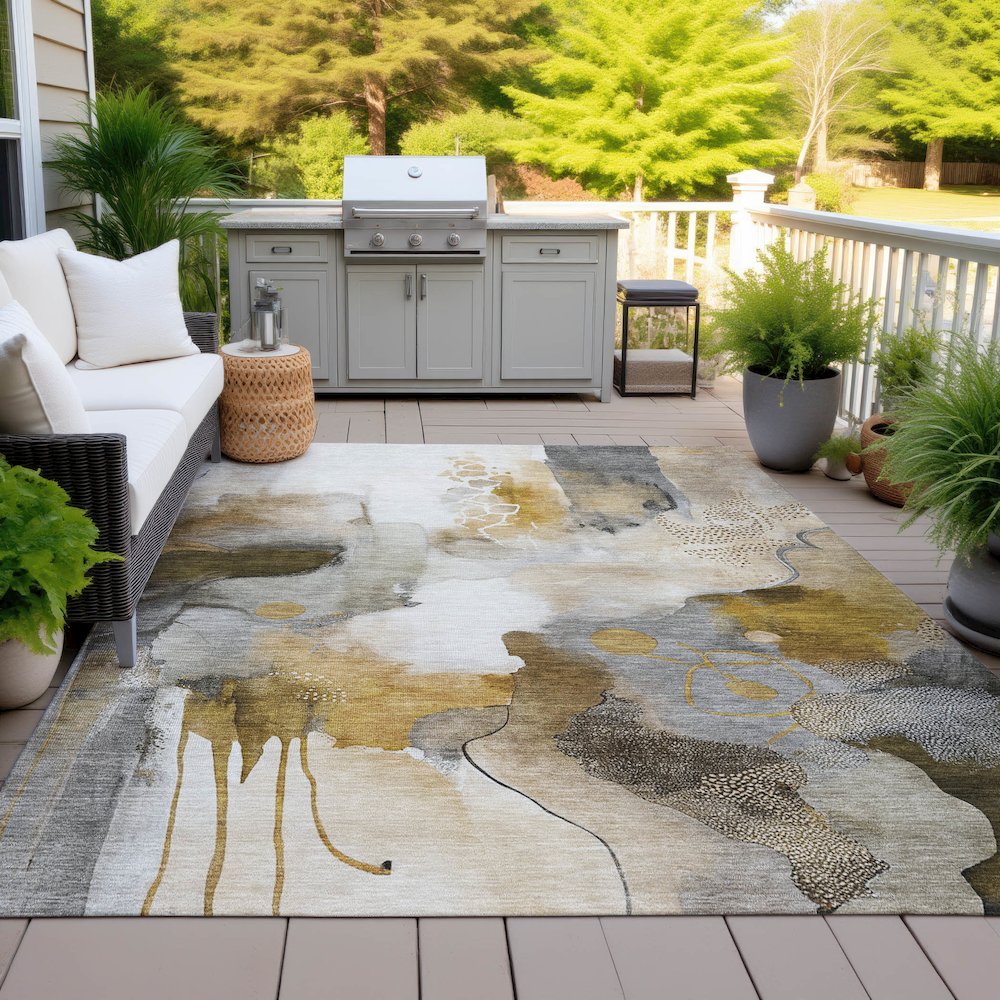 Machine Washable Indoor/Outdoor Chantille ACN2019 Mocha 2'6" x 3'10" Rug. Picture 7