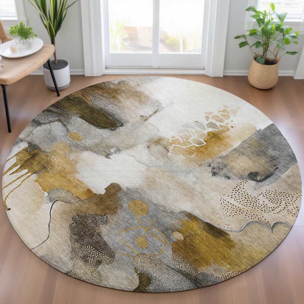 Machine Washable Indoor/Outdoor Chantille ACN2019 Mocha 8' x 8' Round Rug. Picture 5