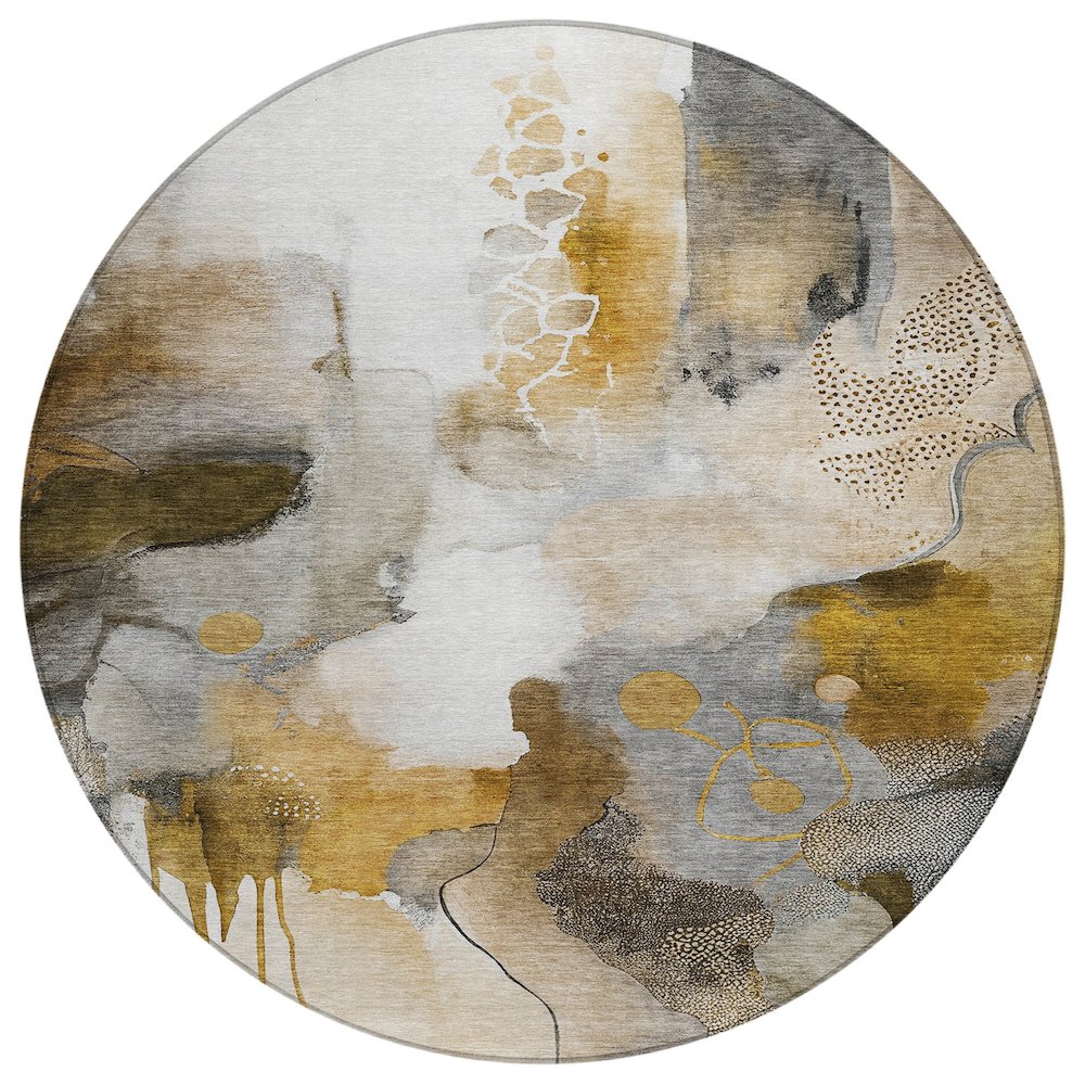Machine Washable Indoor/Outdoor Chantille ACN2019 Mocha 8' x 8' Round Rug. Picture 1