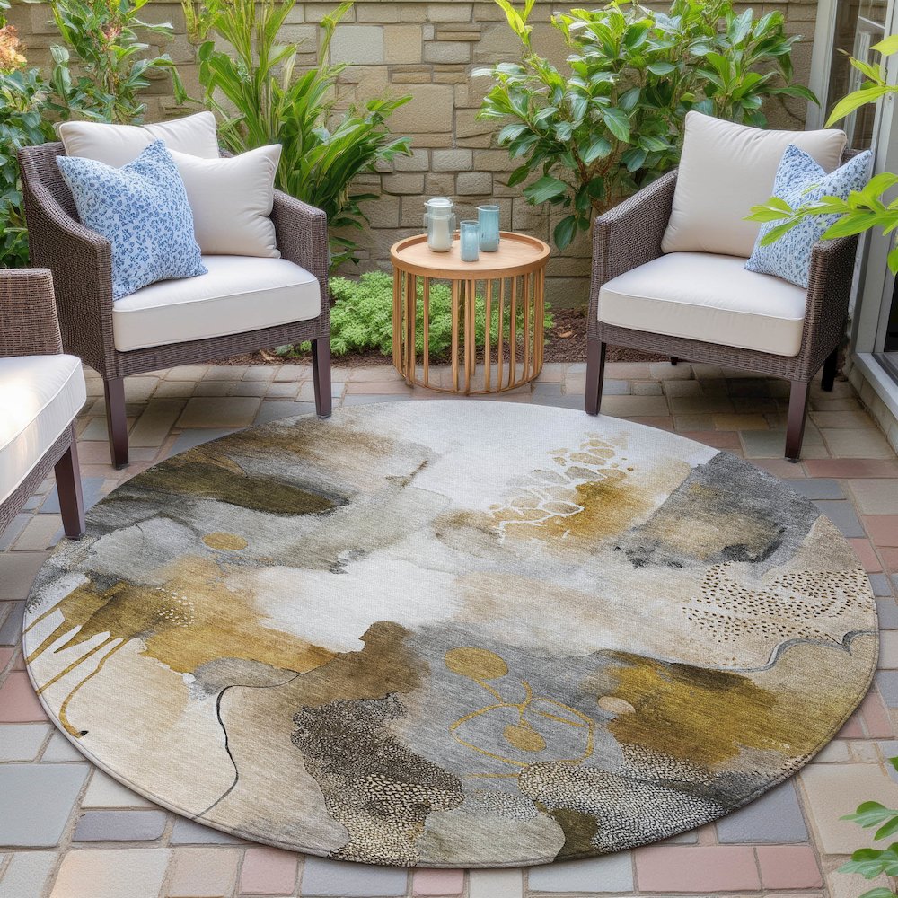 Machine Washable Indoor/Outdoor Chantille ACN2019 Mocha 8' x 8' Round Rug. Picture 6