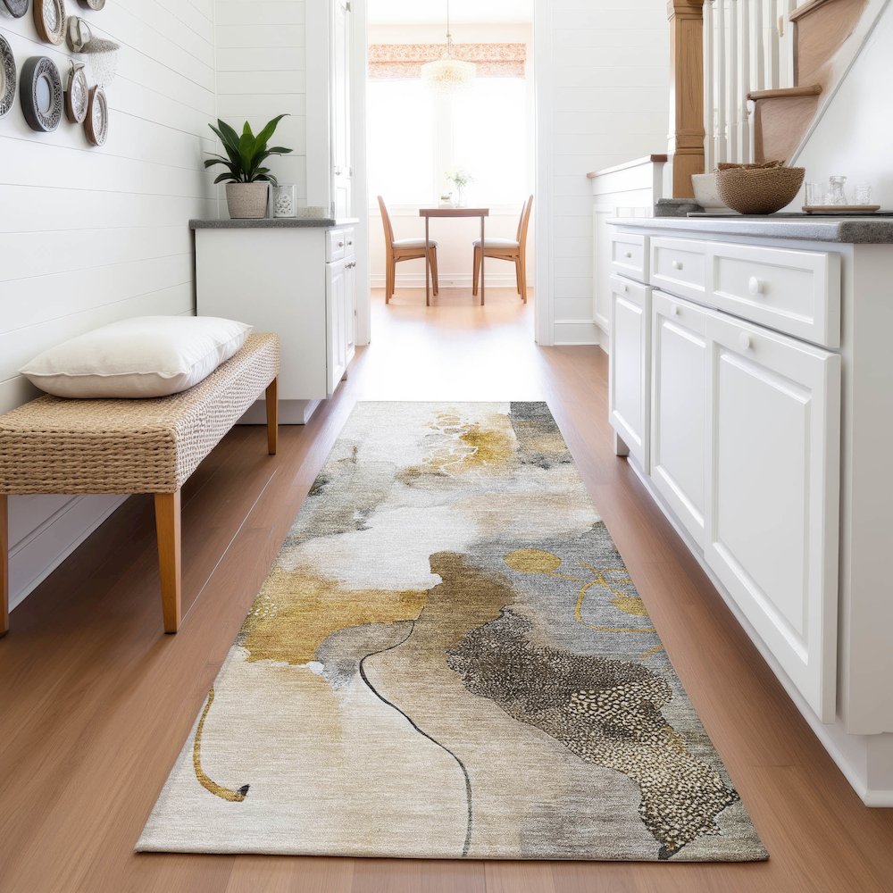 Machine Washable Indoor/Outdoor Chantille ACN2019 Mocha 2'3" x 7'6" Runner Rug. Picture 5