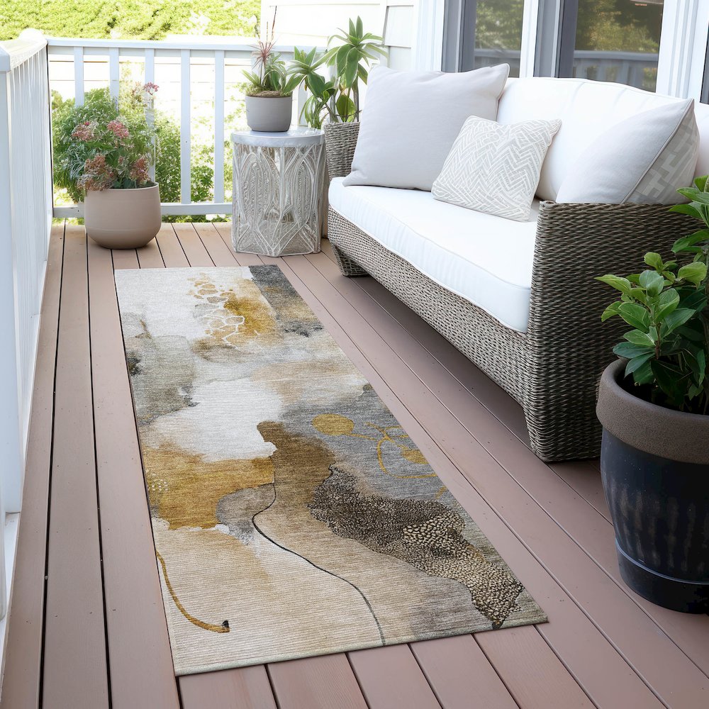 Machine Washable Indoor/Outdoor Chantille ACN2019 Mocha 2'3" x 7'6" Runner Rug. Picture 6