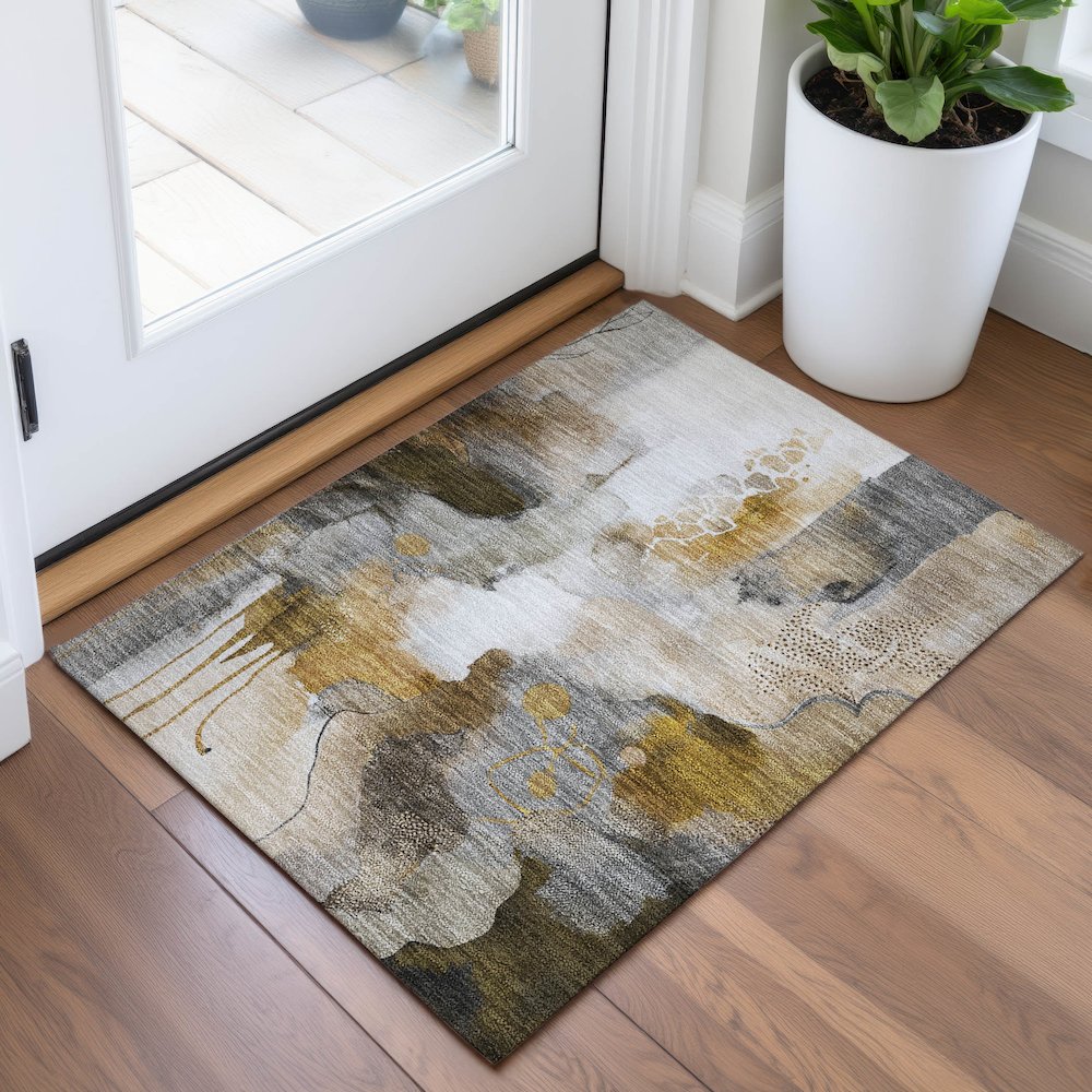 Machine Washable Indoor/Outdoor Chantille ACN2019 Mocha 1'8" x 2'6" Rug. Picture 5