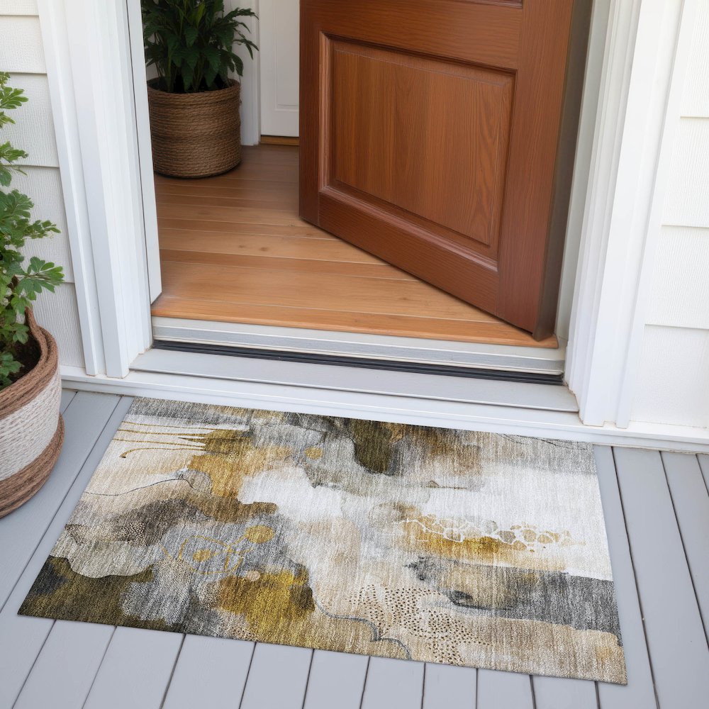 Machine Washable Indoor/Outdoor Chantille ACN2019 Mocha 1'8" x 2'6" Rug. Picture 6
