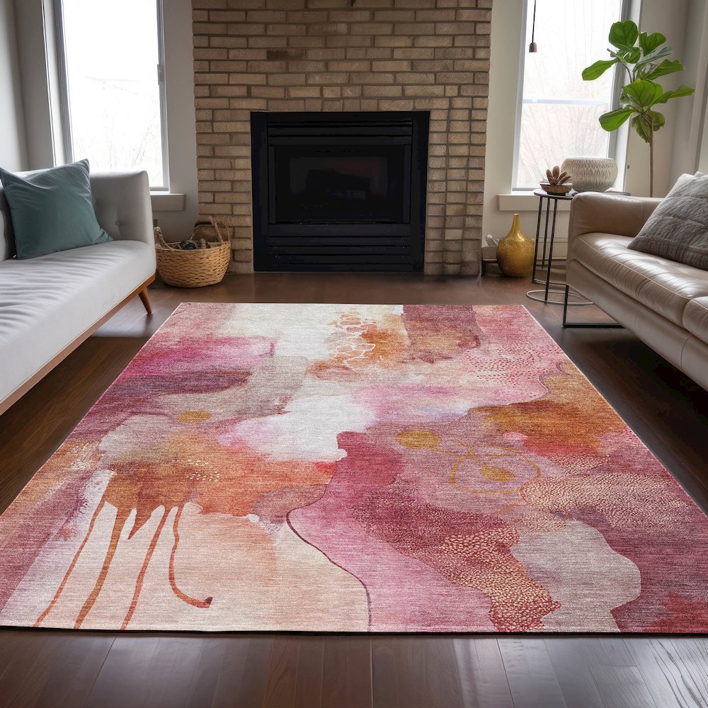 Machine Washable Indoor/Outdoor Chantille ACN2019 Pink 2'6" x 3'10" Rug. Picture 6