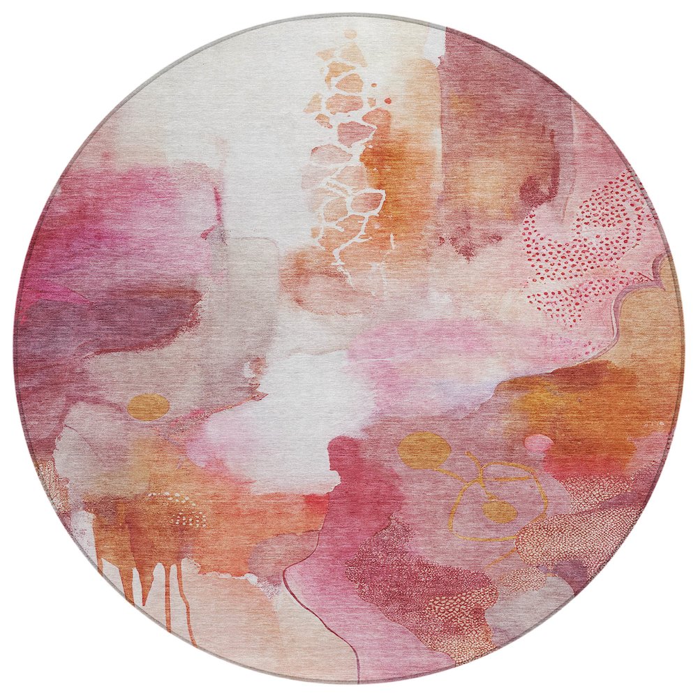 Machine Washable Indoor/Outdoor Chantille ACN2019 Pink 8' x 8' Round Rug. Picture 1
