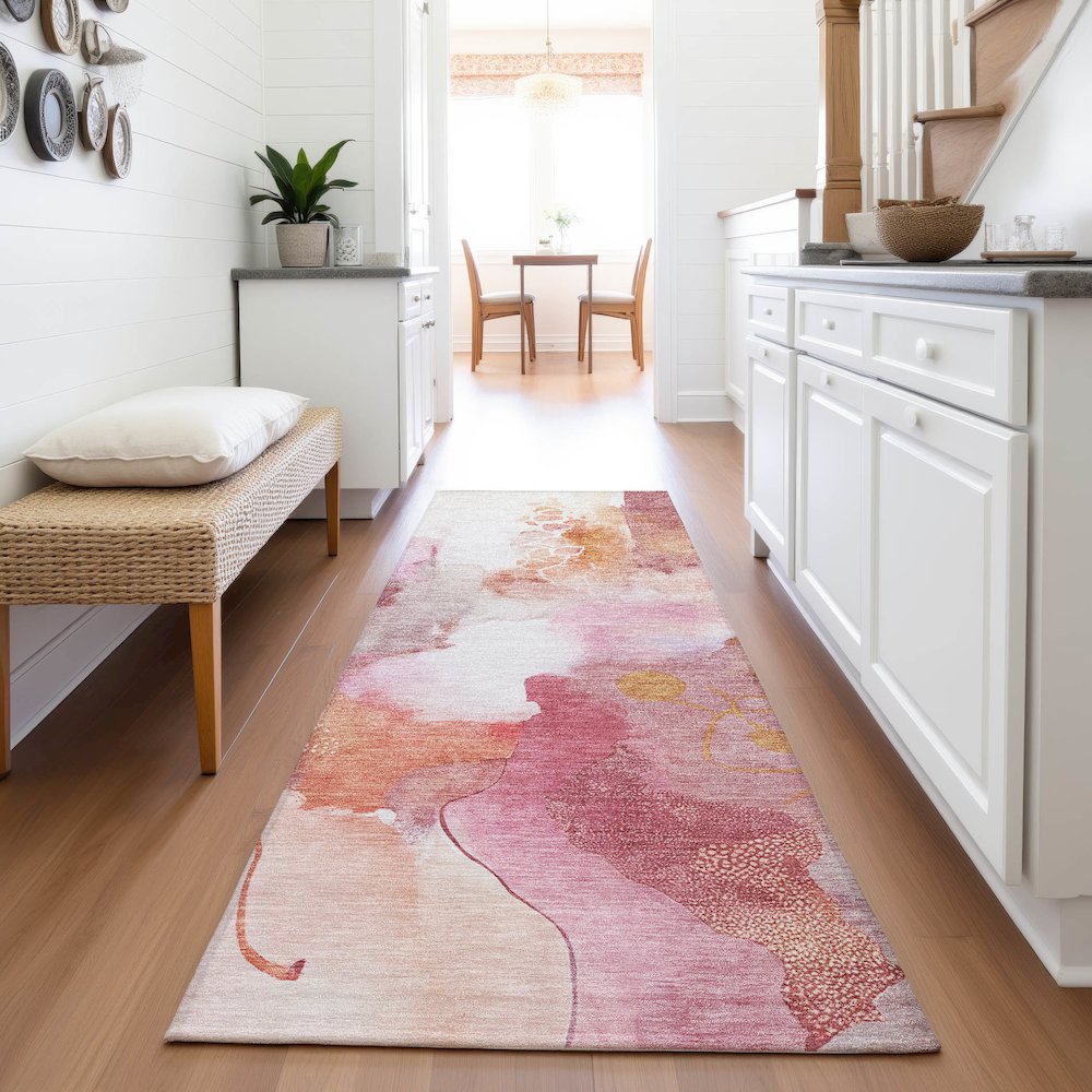 Machine Washable Indoor/Outdoor Chantille ACN2019 Pink 2'3" x 7'6" Runner Rug. Picture 5