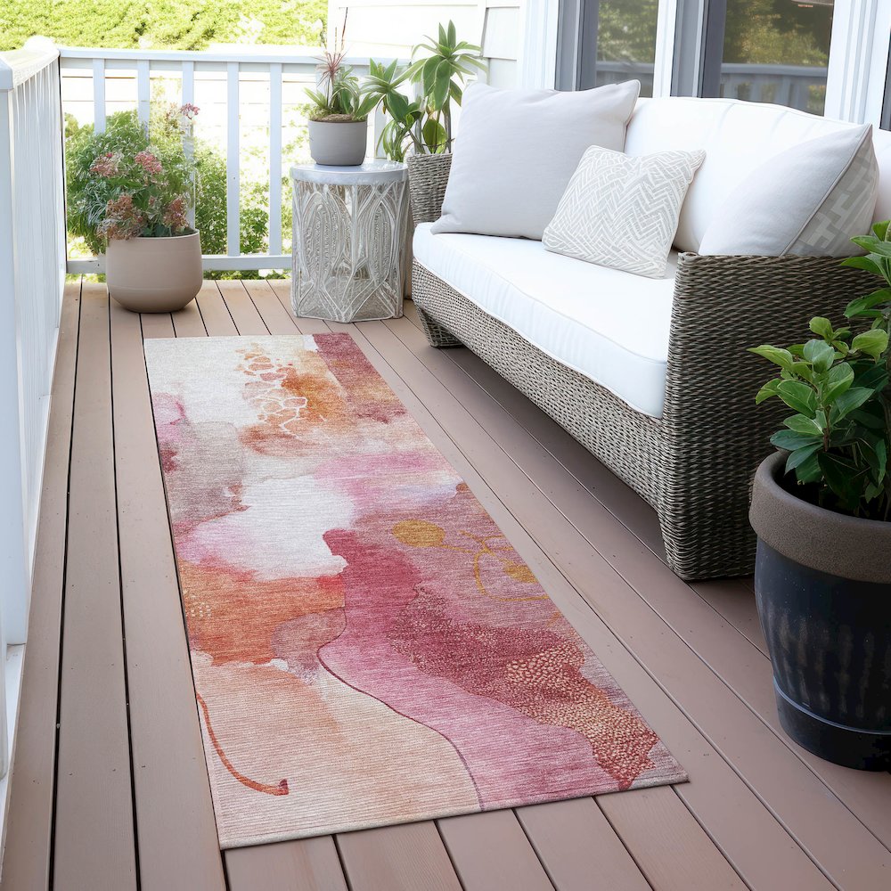 Machine Washable Indoor/Outdoor Chantille ACN2019 Pink 2'3" x 7'6" Runner Rug. Picture 6
