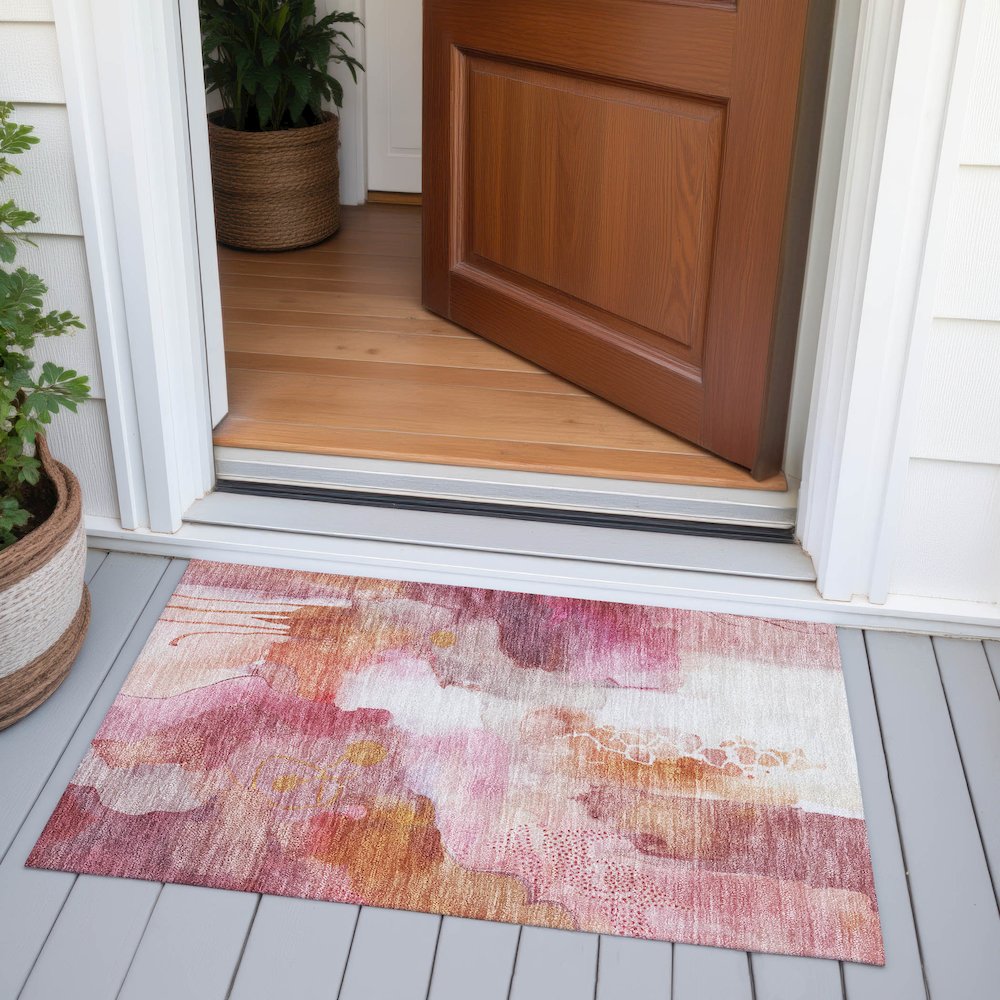 Machine Washable Indoor/Outdoor Chantille ACN2019 Pink 1'8" x 2'6" Rug. Picture 6