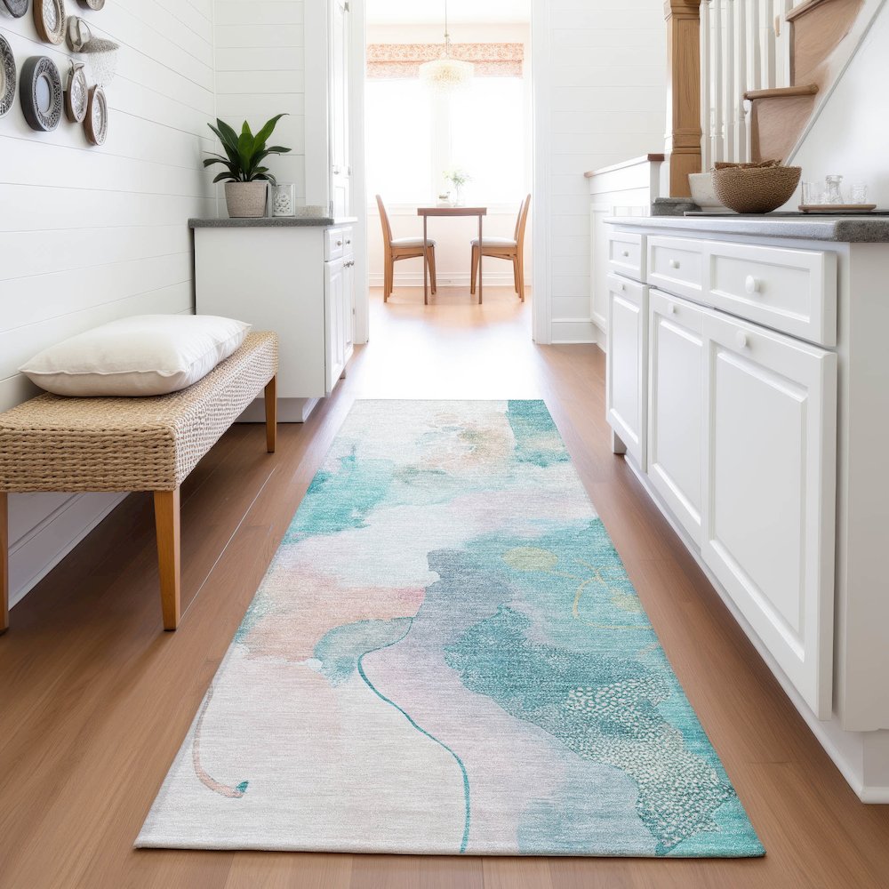 Machine Washable Indoor/Outdoor Chantille ACN2019 Turquoise 2'3"x7'6" Runner Rug. Picture 5