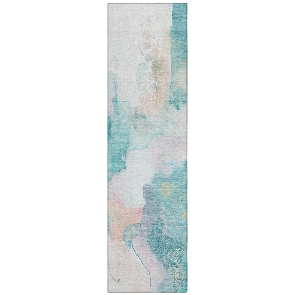 Machine Washable Indoor/Outdoor Chantille ACN2019 Turquoise 2'3"x7'6" Runner Rug. Picture 1