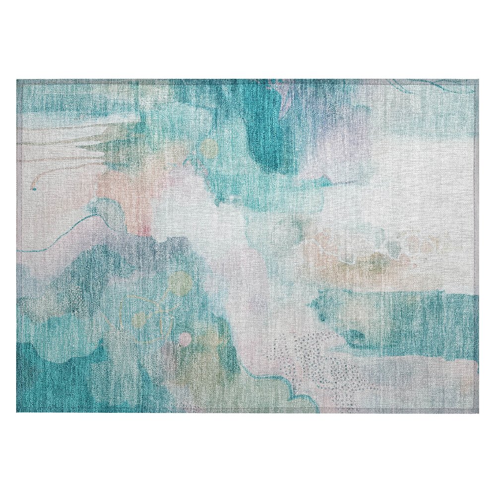 Machine Washable Indoor/Outdoor Chantille ACN2019 Turquoise 1'8" x 2'6" Rug. Picture 1