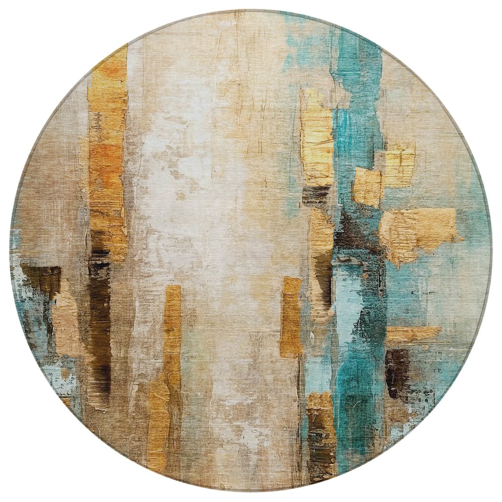 Machine Washable Indoor/Outdoor Chantille ACN2020 Beige 8' x 8' Round Rug. Picture 1