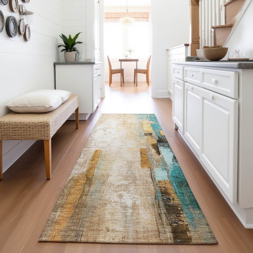 Machine Washable Indoor/Outdoor Chantille ACN2020 Beige 2'3" x 7'6" Runner Rug. Picture 5