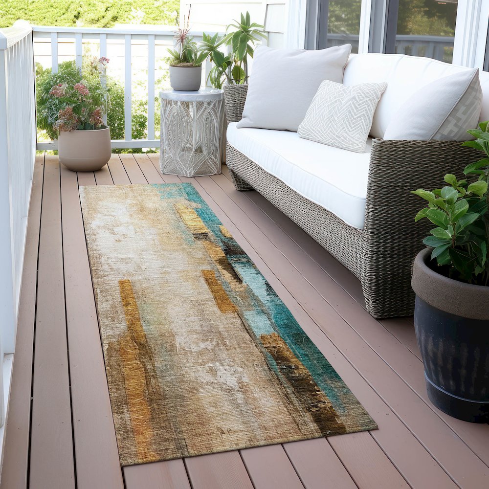 Machine Washable Indoor/Outdoor Chantille ACN2020 Beige 2'3" x 7'6" Runner Rug. Picture 6