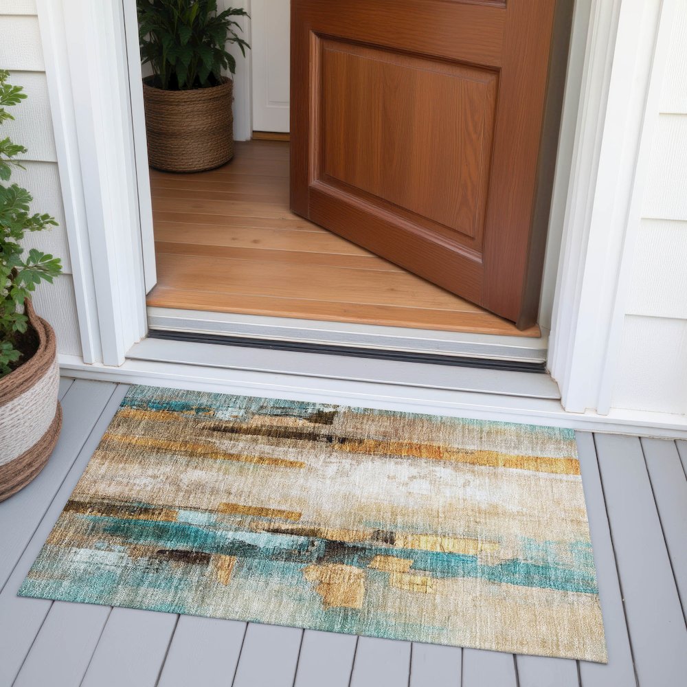 Machine Washable Indoor/Outdoor Chantille ACN2020 Beige 1'8" x 2'6" Rug. Picture 6