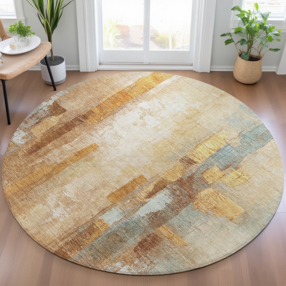 Machine Washable Indoor/Outdoor Chantille ACN2020 Copper 8' x 8' Round Rug. Picture 5