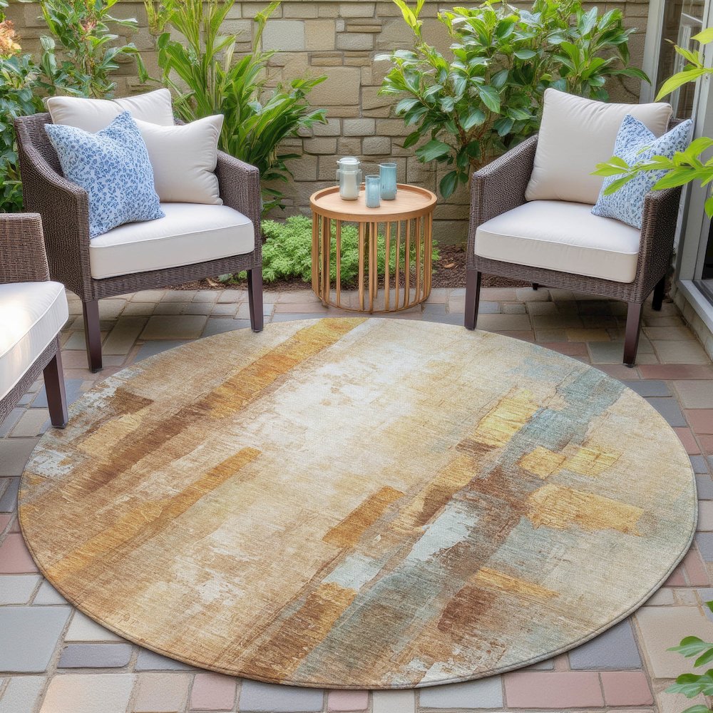 Machine Washable Indoor/Outdoor Chantille ACN2020 Copper 8' x 8' Round Rug. Picture 6