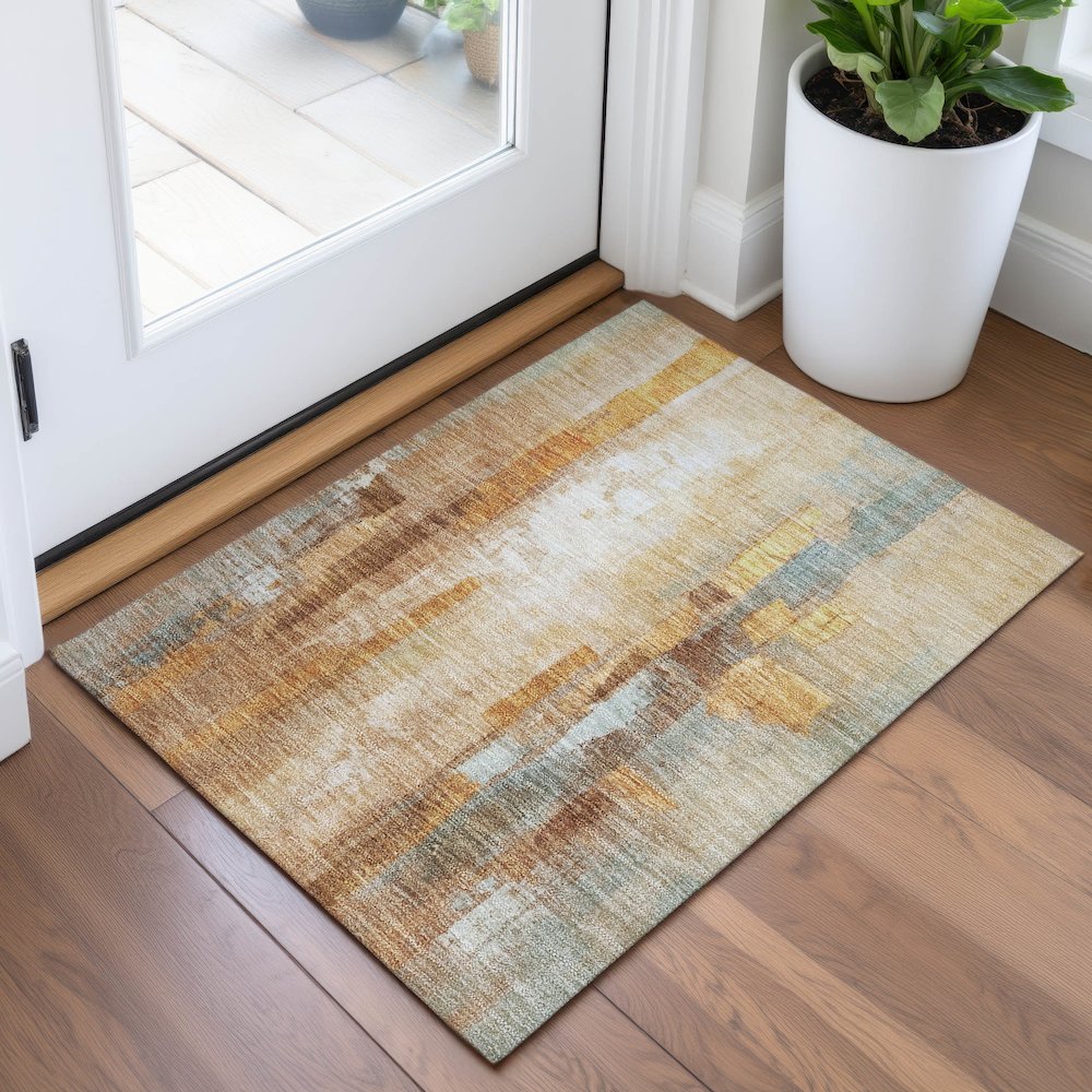 Machine Washable Indoor/Outdoor Chantille ACN2020 Copper 1'8" x 2'6" Rug. Picture 5