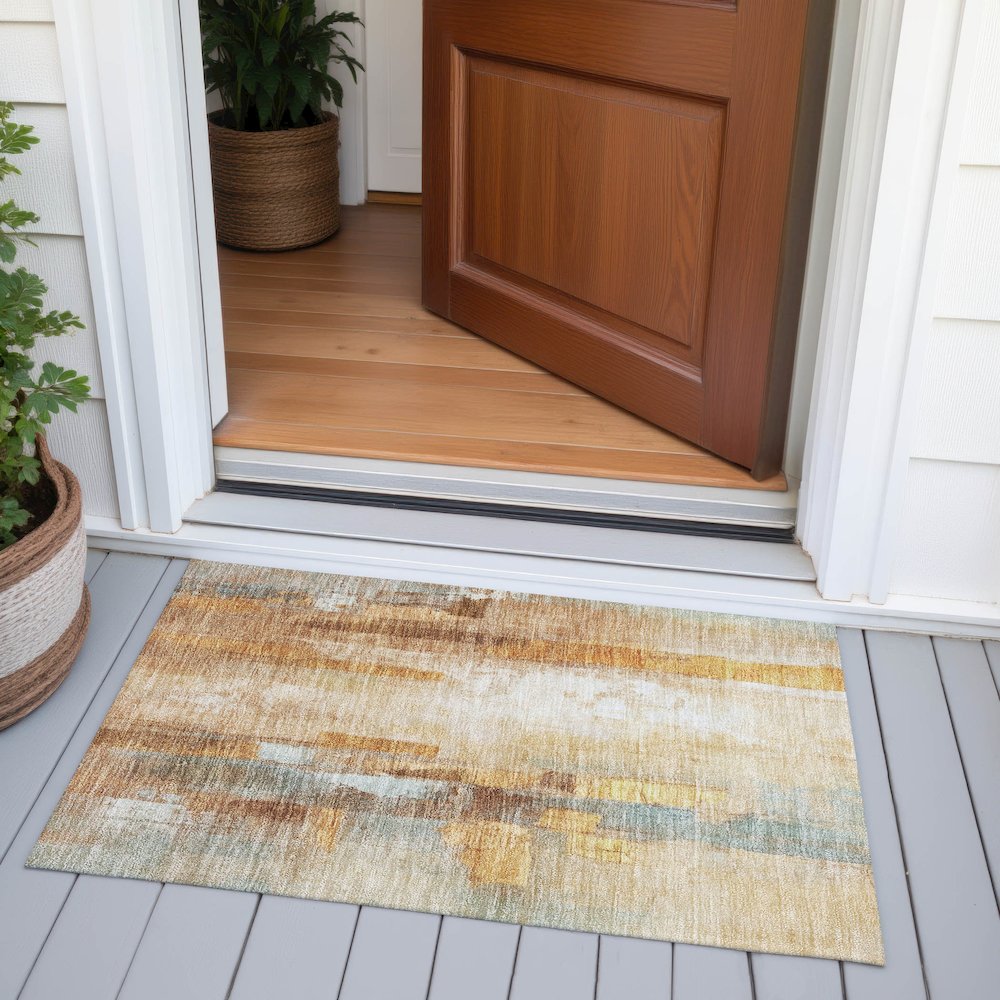 Machine Washable Indoor/Outdoor Chantille ACN2020 Copper 1'8" x 2'6" Rug. Picture 6